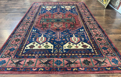 Persian Tribal Heriz Design Rug 6x9, Pottery Barn Rug, Hand Knotted Wool Vintage Rug