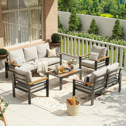 Oversized Aluminum Patio Furniture Set with Thick Cushions-4