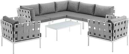 Harmony 8-Piece Aluminum Outdoor Patio Furniture Sectional Sofa Set with Cushions in White Gray-0