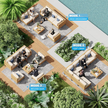 Paito Furniture Set, 110" Large 7-Piece Wicker Outdoor Paito Furniture Sets with Coffee Table,Boho Patio Conversation Set Sectional Sofa with All-Weather Cushions for Backyard,Porch,Beige