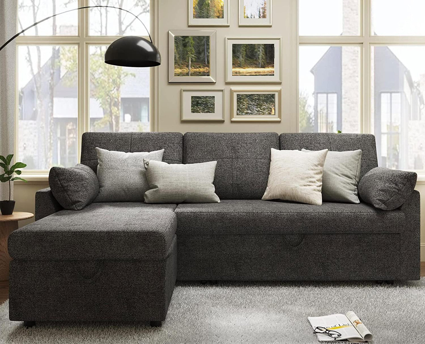 Gray Sectional Sleeper Sofa with Storage Chaise