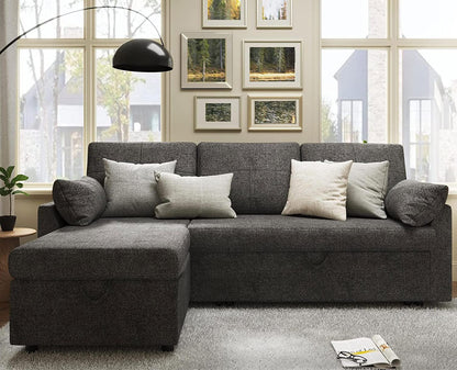 Gray Sectional Sleeper Sofa with Storage Chaise