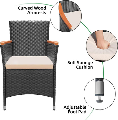 7 Piece Patio Dining Set Outdoor Acacia Wood Table and Chairs with Soft Cushions Wicker Patio Furniture for Deck, Backyard, Garden-2