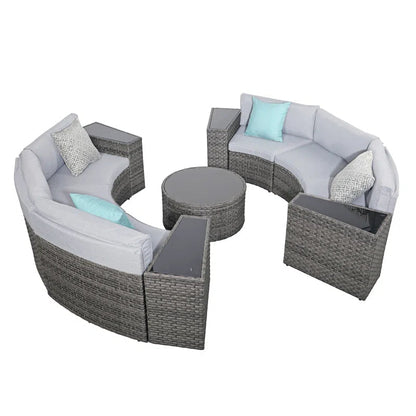 Elegant Six Person Modular Wicker Patio Conversation Set-3