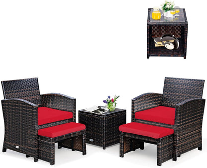 5 Piece Outdoor Rattan Furniture Set With Cushions