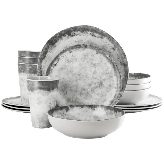 Gibson Elite Organic Decal 16 Piece Melamine Dinnerware Set in Gray