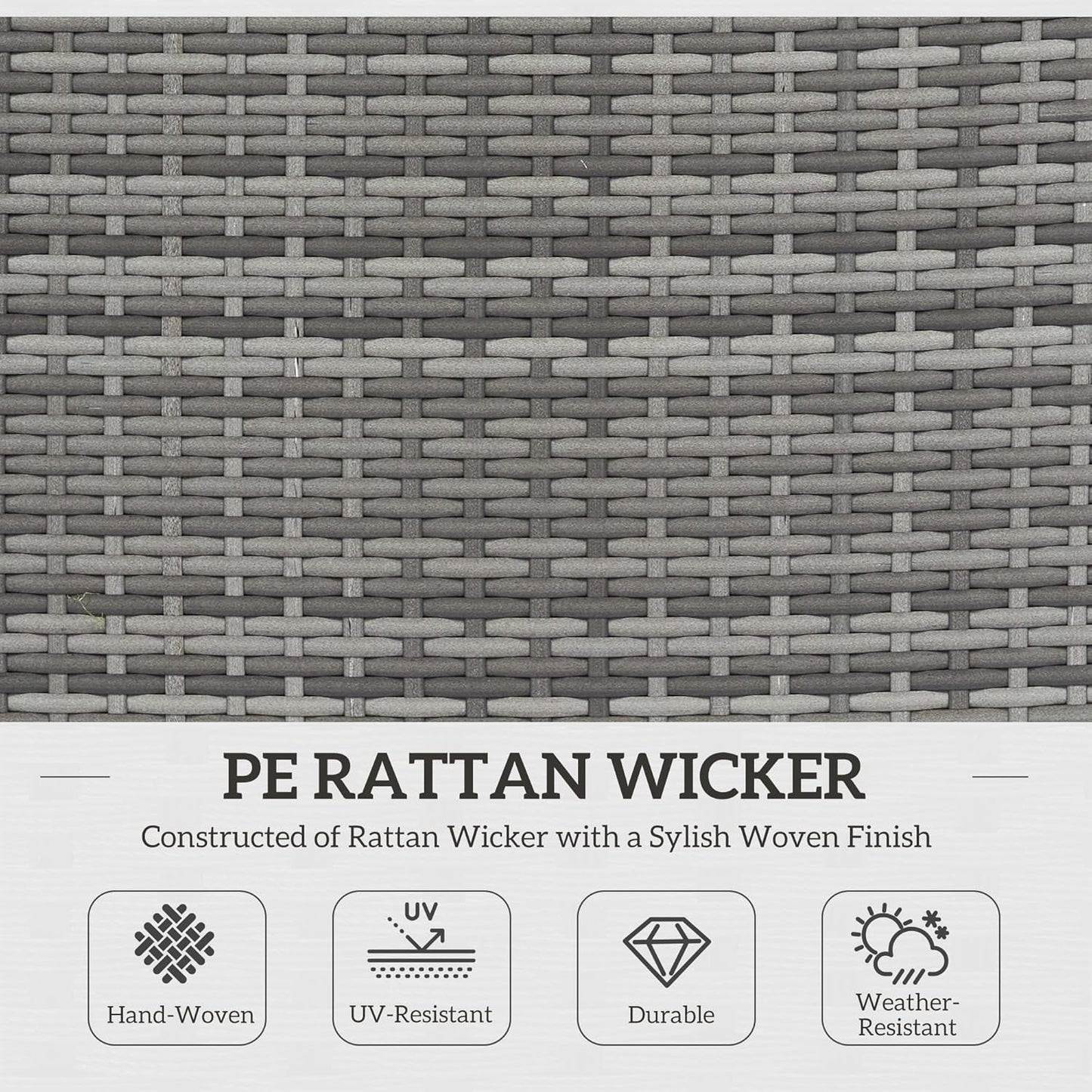 7-Piece Patio Furniture Set, Outdoor Wicker Conversation Set, All Weather PE Rattan Sectional Sofa Set with Cushions and Tempered Glass Top Coffee Table, Pillows, Blue-3