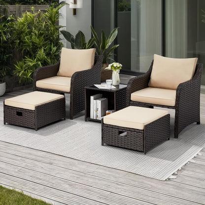 Five Piece All Weather Wicker Patio Furniture Set