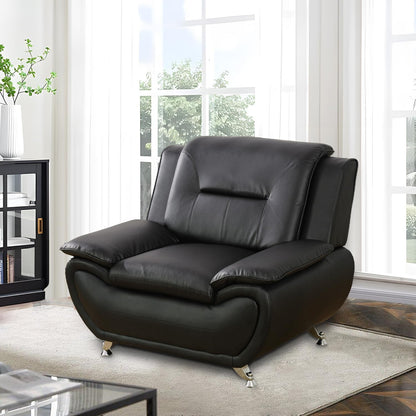 Living Room Furniture Set, Faux Leather Sofa Couch Set, 3 Pieces Modern Sofa Set for Living Room/Apartment/Office (Black)