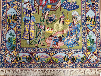 Persian Isfahan Pictorial Rug 3x5 – Kork Wool on Silk-4