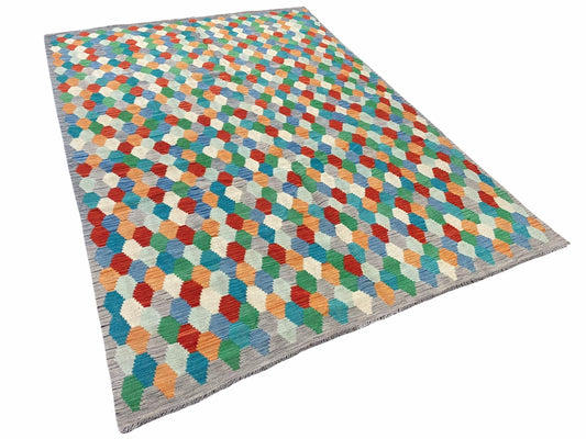 6.5 x 9.5 Colorful Chobi Kilim Rug 6 x 9 Multicolor Turkish Kilim Rug 7x10 Chobi Kilim Rug Playroom Rug Wool Kilim Rug 6x9 New Tribal Kilim