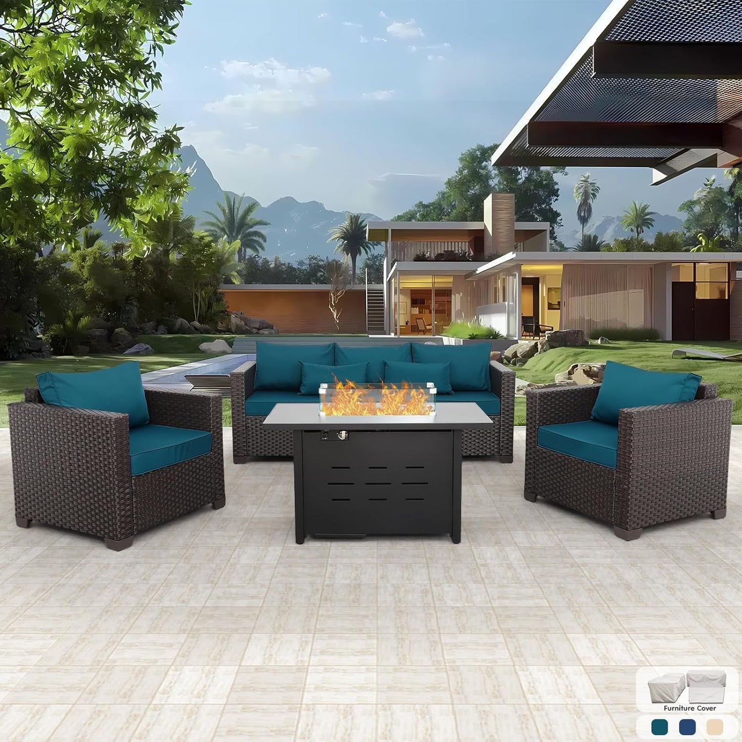 Stylish Four Piece Patio Furniture Set with Fire Pit-0