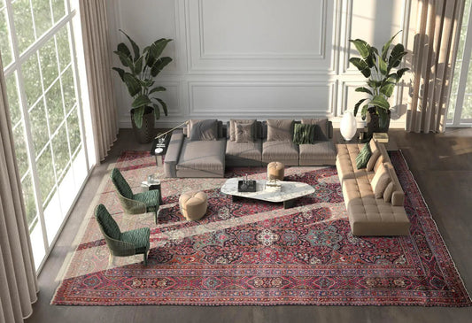 Antique 9'5'' x 13'6'' Hand Knotted 100% Wool Mashaad Traditional Area Rug Navy-0