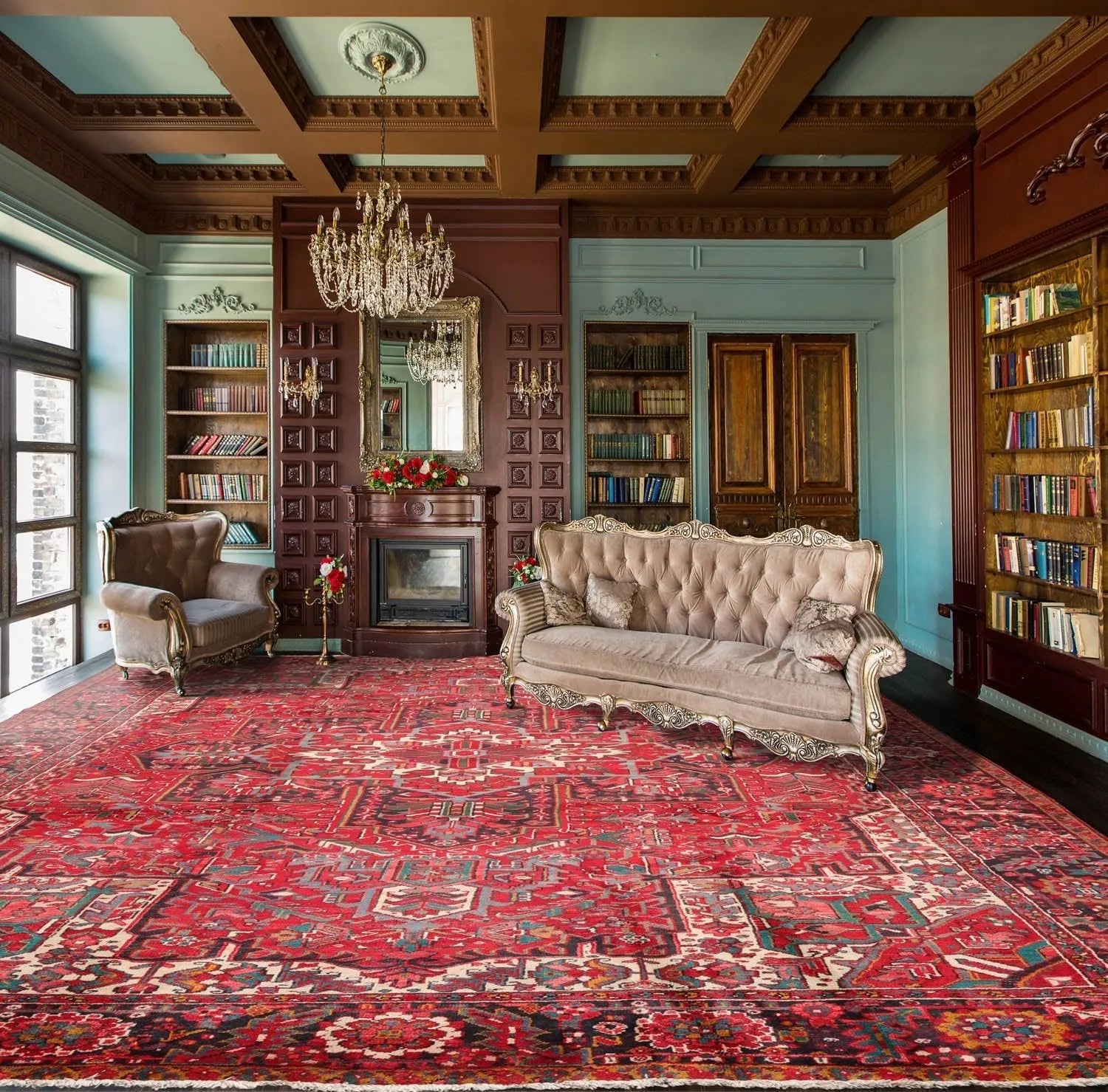 9'7'' x 13'5'' Antique Hand Knotted 100% Wool Herizz Oriental Area Rug Red-0