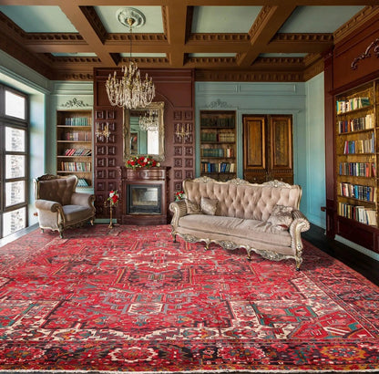 9'7'' x 13'5'' Antique Hand Knotted 100% Wool Herizz Oriental Area Rug Red-0