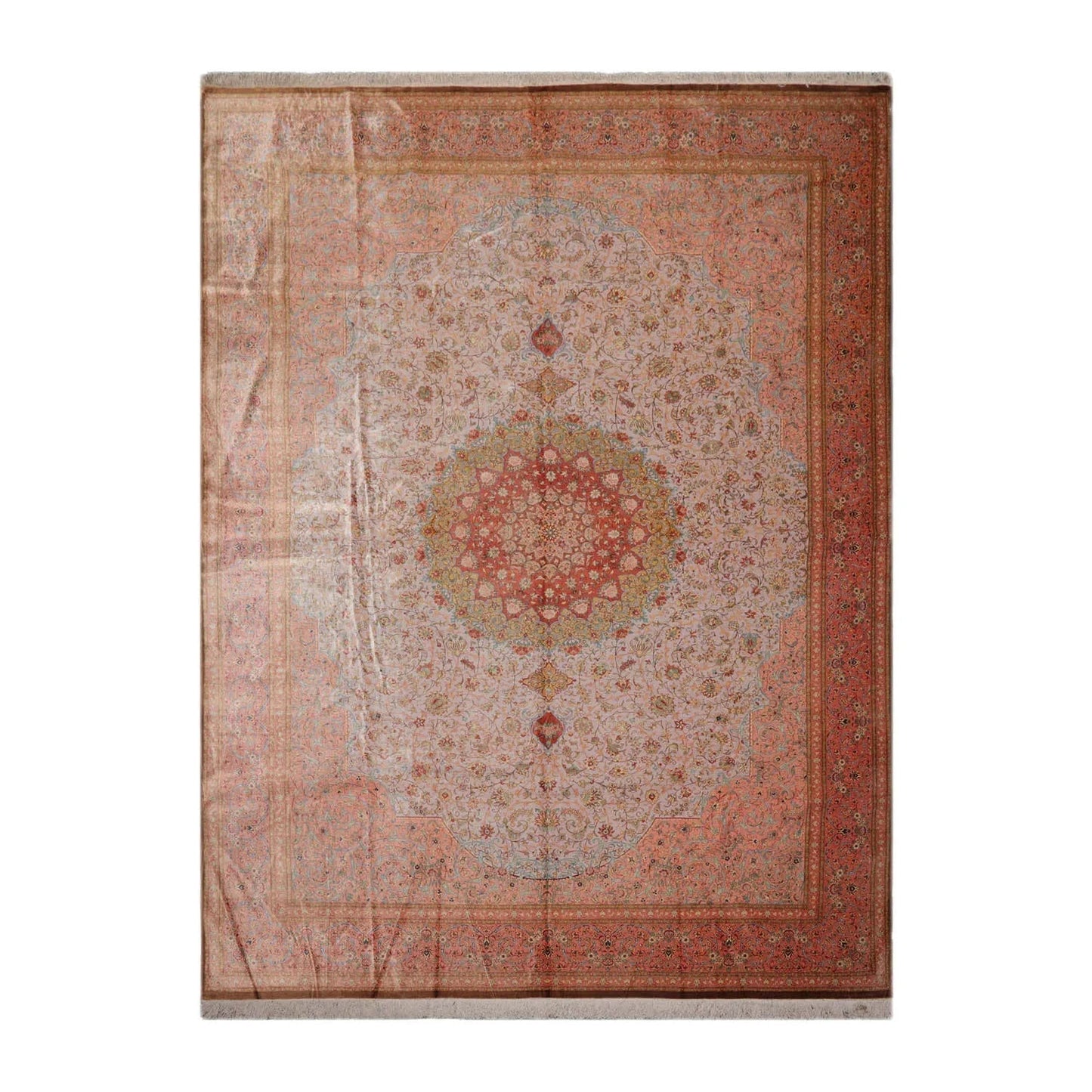 9x12 Gray, Blush Hand Knotted 100% Silk Traditional Authentic Kum 500 KPSI Oriental Area Rug-1