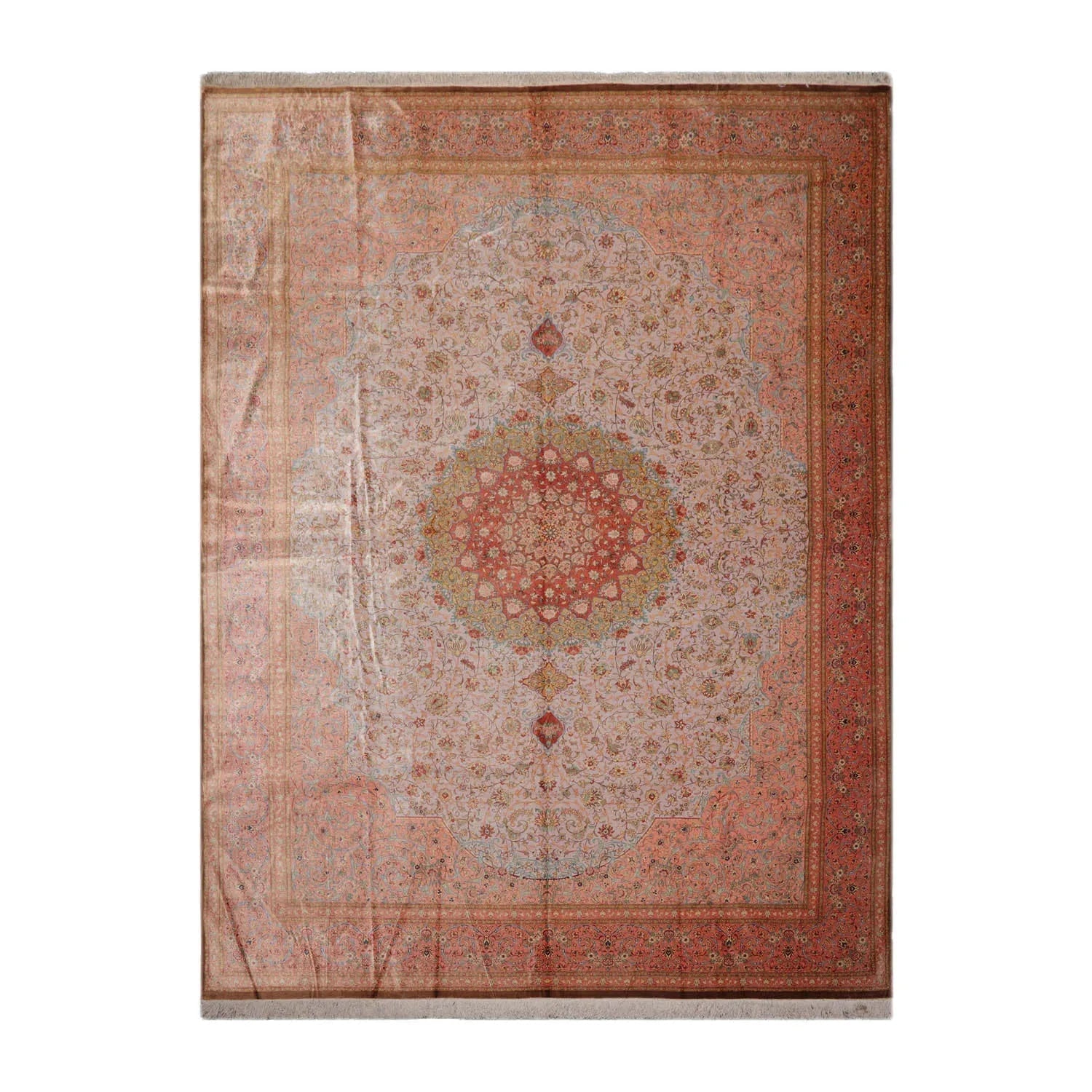 9x12 Gray, Blush Hand Knotted 100% Silk Traditional Authentic Kum 500 KPSI Oriental Area Rug-1