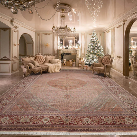13'1''x20' Beige, Rust Palace Hand Knotted Persian Wool and Silk Traditional Oriental Area Rug-0
