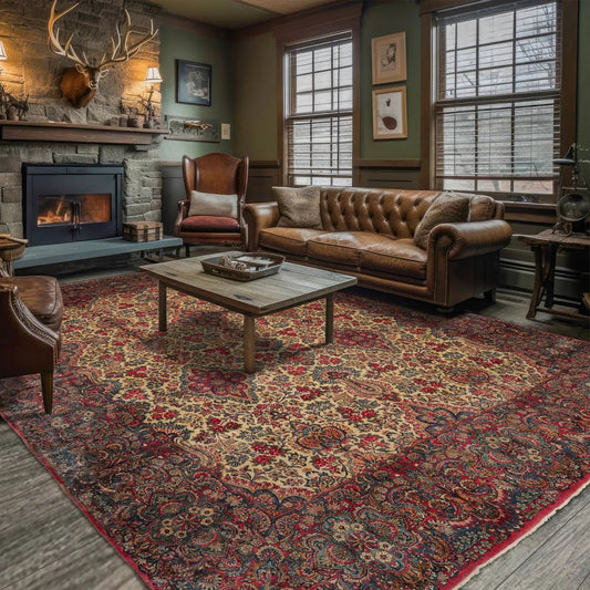 11'10''x15'10'' Palace Ivory, Blue Hand Knotted 100% Wool Traditional Antique Isfahan 300 KPSI Oriental Area Rug-0