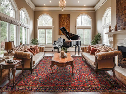 10'4''x16'3'' Burnt Orange, Navy Palace Hand Knotted 100% Wool Vintage Palace Lilihan Traditional Oriental Area Rug-0