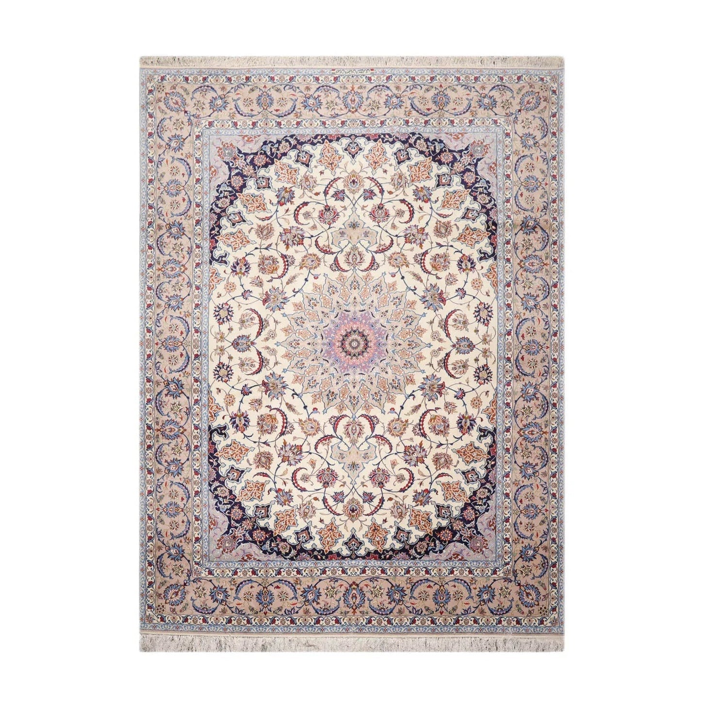 9x12 Cream, Taupe Hand Knotted Isfahan Wool and Silk Traditional 400 KPSI Oriental Area Rug-1