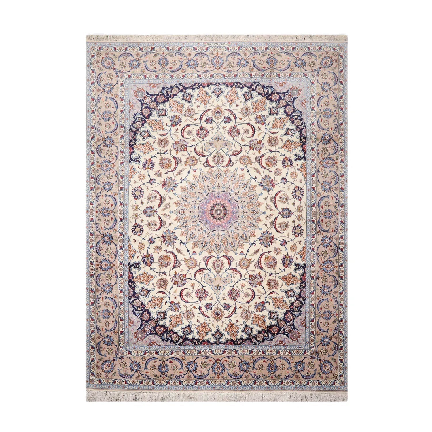 9x12 Cream, Taupe Hand Knotted Isfahan Wool and Silk Traditional 400 KPSI Oriental Area Rug-1