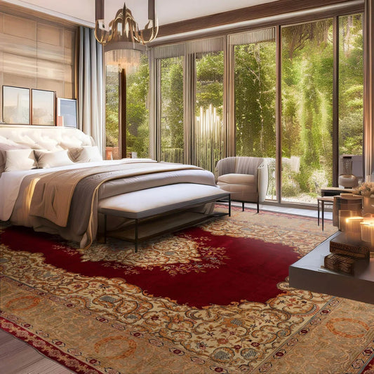 11'2"x15'10" Palace Burgundy Hand Knotted 100% Wool Tabriz Traditional 300 KPSI Oriental Area Rug-0