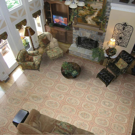 12'5"x21'11" Palace Beige Hand Knotted Flat Weave 100% Wool French Aubusson Traditional Oriental Area Rug-0