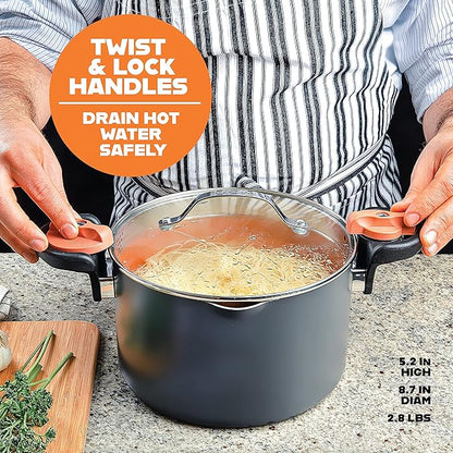 GOTHAM STEEL 5 Qt Ceramic Stock Pot Multipurpose Pasta Pot with Strainer Lid & Twist and           Lock Handles, Nonstick Ceramic for Soup, Spaghetti, Rice, Pots for Kitchen, Dishwasher Safe - Copper