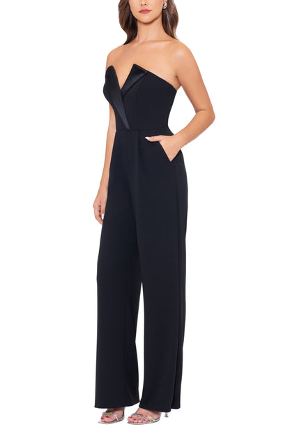 Betsy and Adam Tasha Strapless Back Zipper Side Pockets Tuxedo Jumpsuit-1