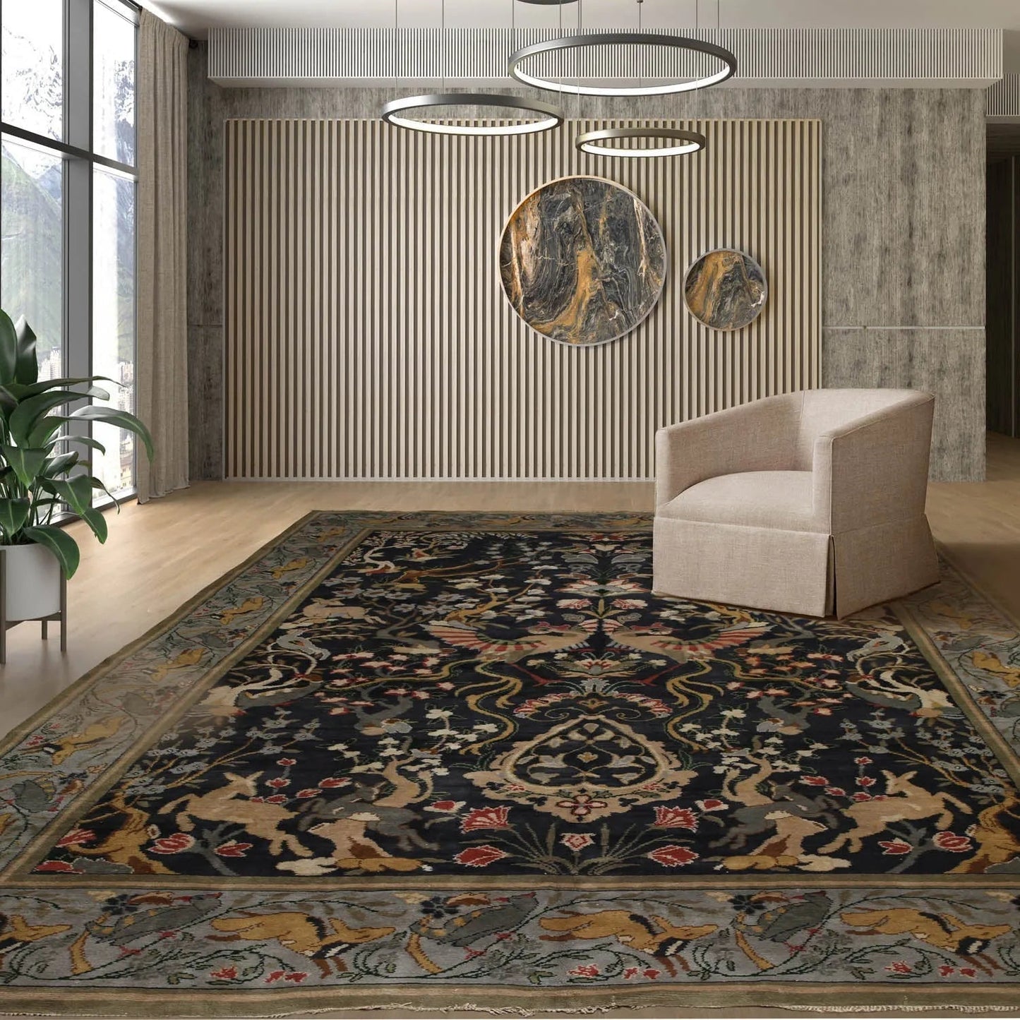 9x12 Charcoal Antique Spanish Wool Pile with Silk Foundation Hand Knotted Area Rug-0