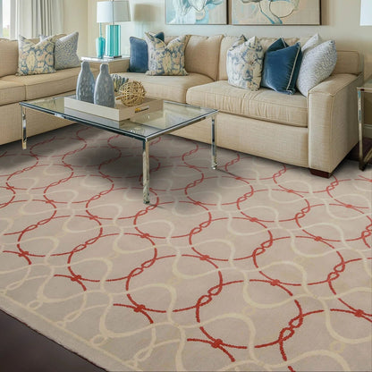 6' x 9' Hand Knotted Geometric Pattern 100% Wool Area rug Beige-0