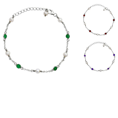 Premium Fresh Water Pearl & Green Onyx 925 Silver Bracelet Jewelry B-1048 AGB1001-3