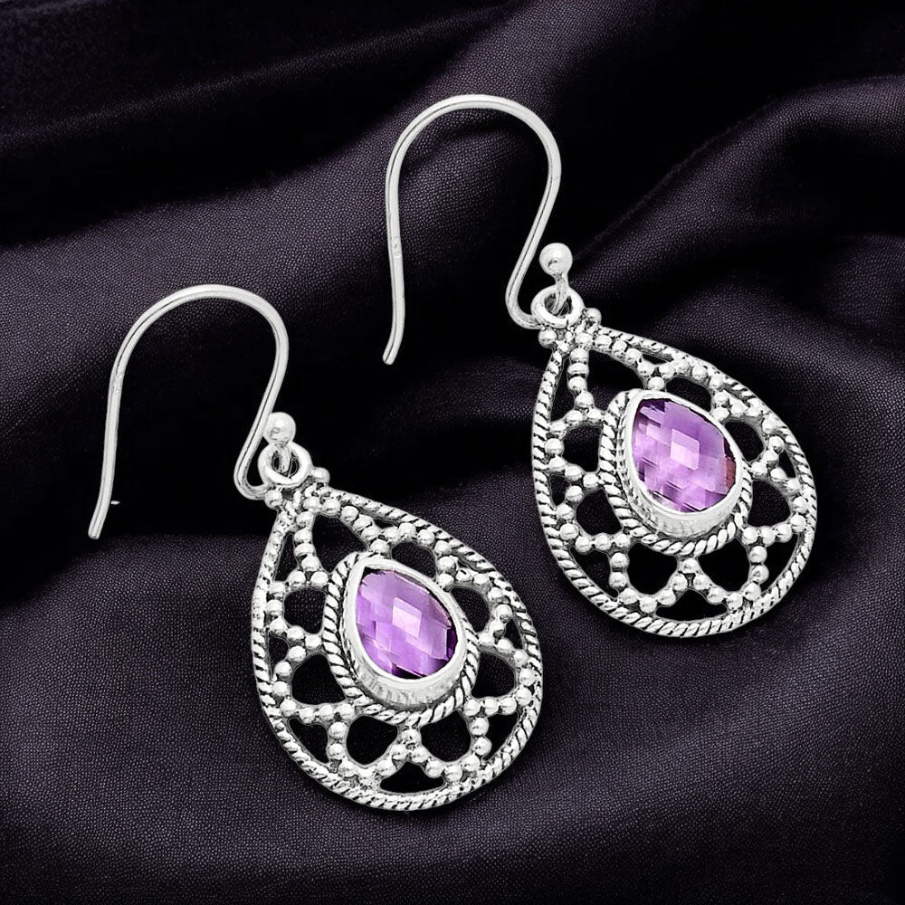 Natural Gemstones Pear Shape 925 Sterling Silver Earrings Jewelry E-1251 AGE1010