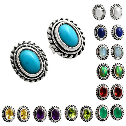 Natural Gemstones Oval Shape 925 Sterling Silver Earrings Jewelry E-1245 AGE1016-0