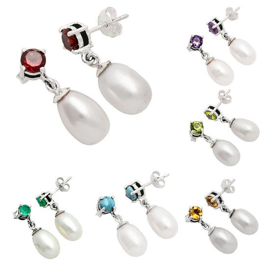 Natural Gemstones Drop Shape 925 Sterling Silver Earrings Jewelry E-1062 AGE1018-0