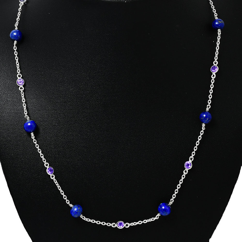 Natural Lapis Lazuli 925 Sterling Silver Necklace Jewelry N-1029 AGN1002