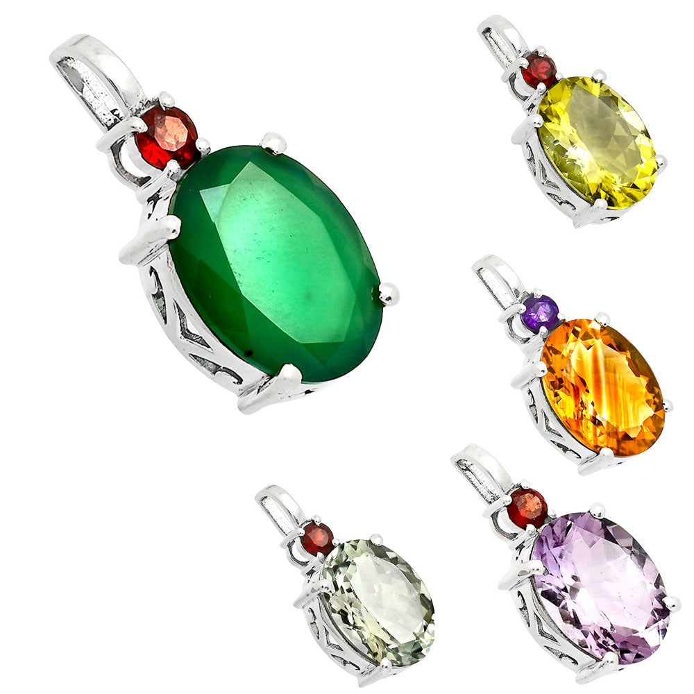 Natural Gemstones Oval Shape 925 Sterling Silver Pendant Jewelry P-1113 AGP1001