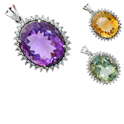 Natural Gemstones Oval Shape 925 Sterling Silver Pendant Jewelry P-1741 AGP1004