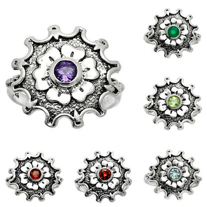 Natural Gemstones Round Shape 925 Silver Ring Size 6-9 Jewelry AGR1031 R-1737-0