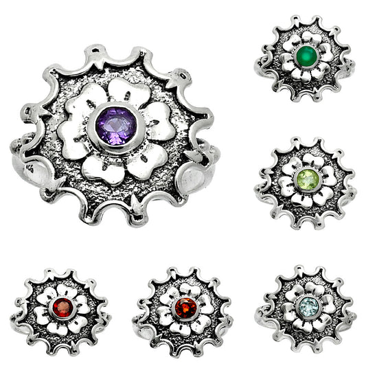 Natural Gemstones Round Shape 925 Silver Ring Size 6-9 Jewelry AGR1031 R-1737-0