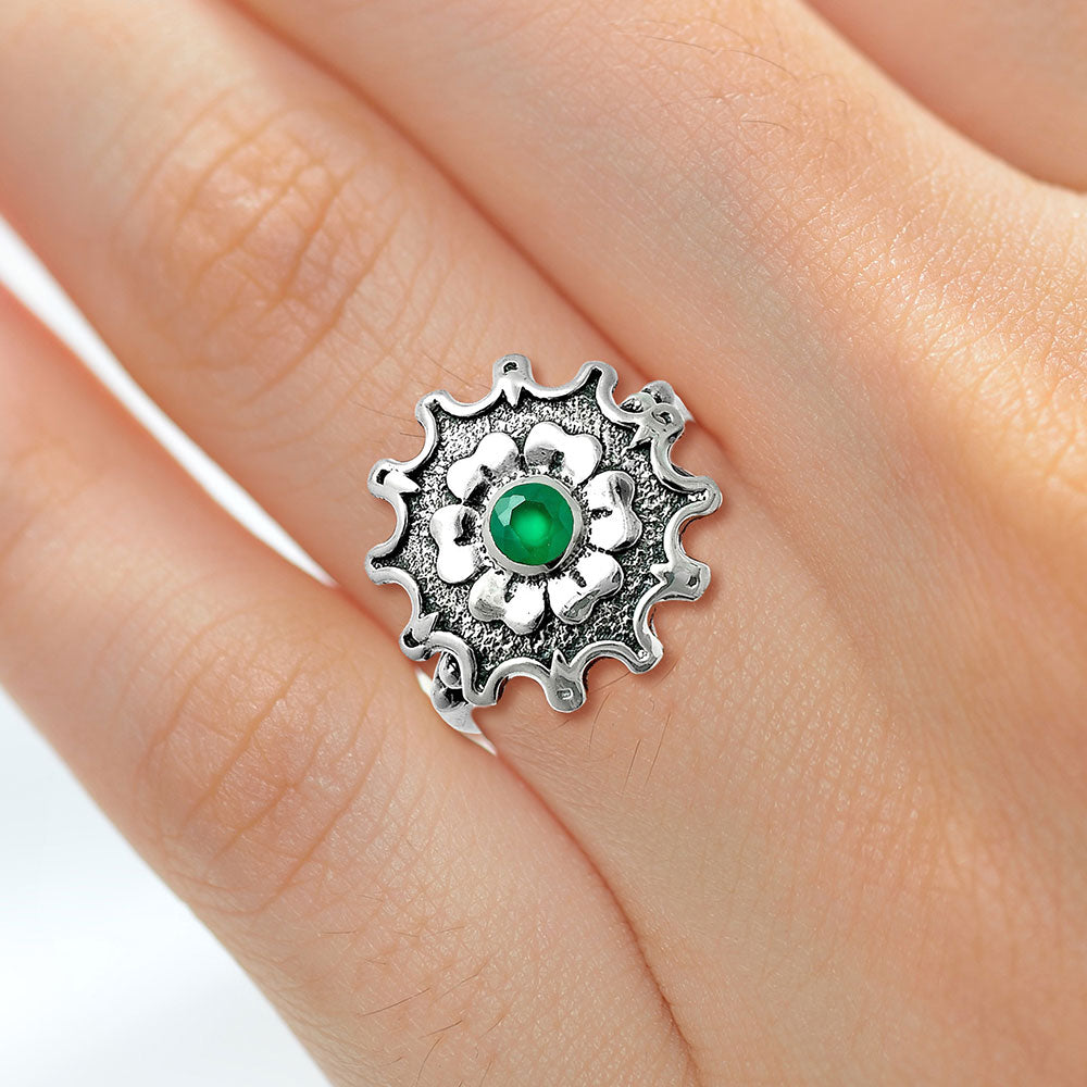 Natural Gemstones Round Shape 925 Silver Ring Size 6-9 Jewelry AGR1031 R-1737-1