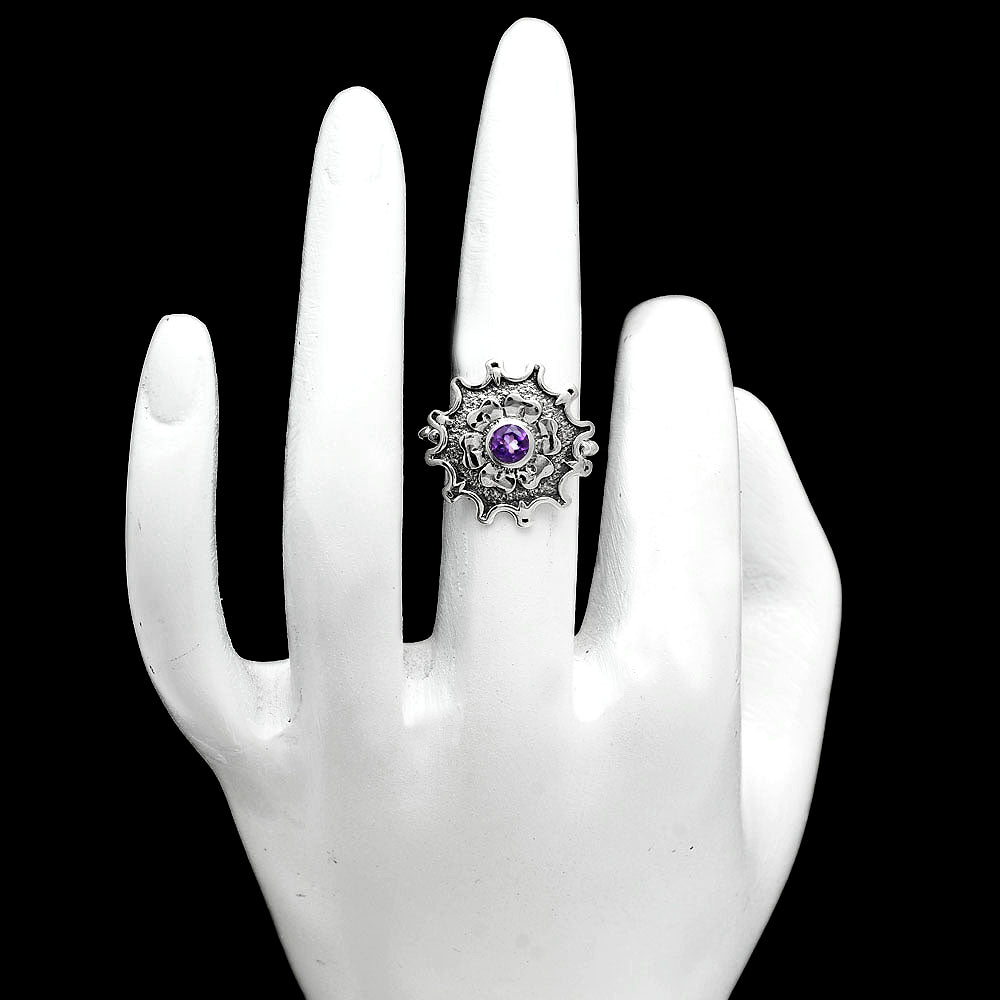 Natural Gemstones Round Shape 925 Silver Ring Size 6-9 Jewelry AGR1031 R-1737-3