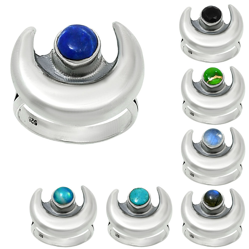 Natural Gemstones Round Shape 925 Silver Ring Size 5-9 Jewelry AGR1032 R-1072-0