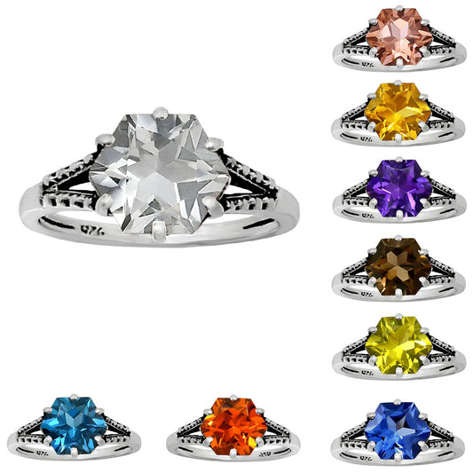 Natural Gemstones Hexagon Shape 925 Silver Ring Size 6-9 Jewelry AGR1033 R-1746-0