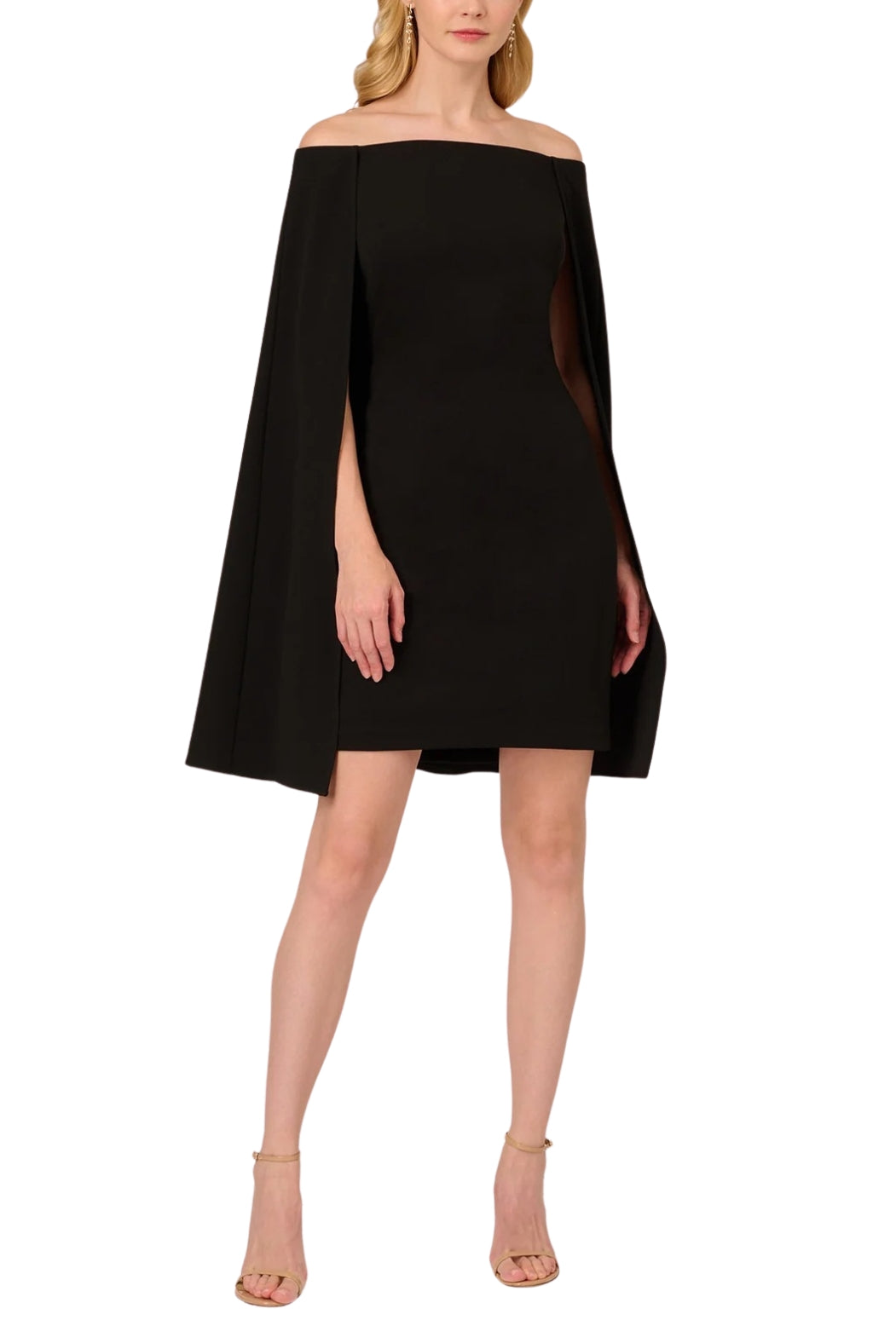 Adrianna Papell Off Shoulder Cape Sheath Crepe Dress-2