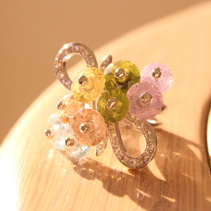 Alishba Cocktail Ring - Rhodium Brass, AAA CZ , Multi Color - 6X029