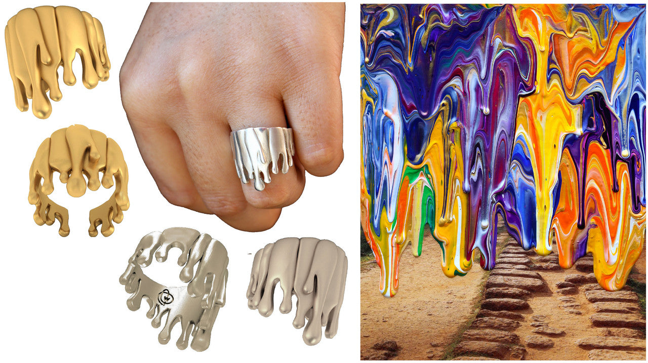 Antonio Wehrli Gravity Paint Drip Ring: Art into Jewelry-Sterling Silver