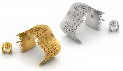 Antonio Wehrli Gravity Paint Drip Ring: Art into Jewelry-Silver & 18K Gold Plate