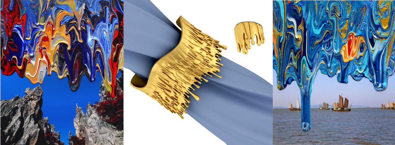 Antonio Wehrli Gravity Paint Drip Ring: Art into Jewelry-Silver & 18K Gold Plate